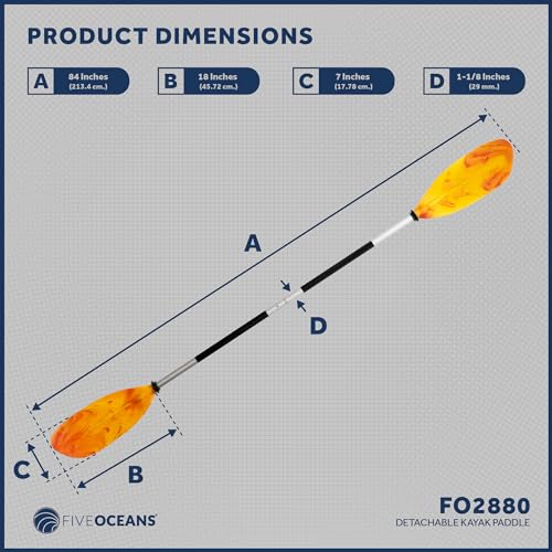 Five Oceans Kayak Paddles, 84" - 7ft Kayak Fishing Paddle, Detachable Heavy-Duty Aluminum Shaft, Reinforced Fiberglass Blades, 2-Piece Snap-Button, Lightweight Paddle Design for all Kayaks - FO2880