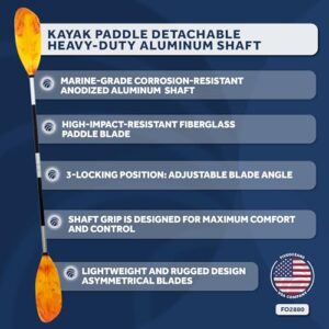 Five Oceans Kayak Paddles, 84" - 7ft Kayak Fishing Paddle, Detachable Heavy-Duty Aluminum Shaft, Reinforced Fiberglass Blades, 2-Piece Snap-Button, Lightweight Paddle Design for all Kayaks - FO2880