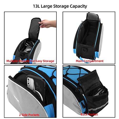 LIXADA Bicycle Rack Bag 13L Waterproof Cycling Bike Rear Seat Cargo Bag MTB Road Bike Rack Carrier Trunk Bag Pannier Handbag