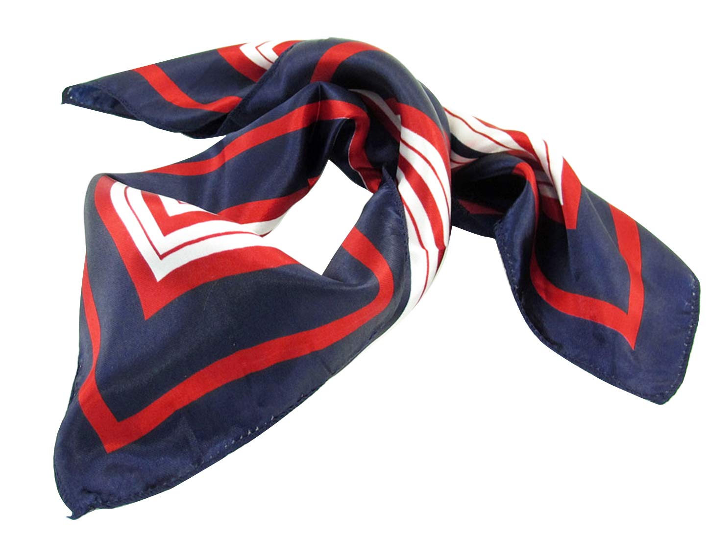 Allegra K Lady Dark Blue Red White Stripe Print Kerchief Square Neck Scarf Wrap 50 x 50cm/ 19.68 x 19.68inches(L*W) Dark Blue Red White