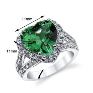 PEORA 6.00 Carats Heart Shape Simulated Emerald Ring Sterling Silver Size 9