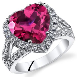 peora created ruby signature heart ring for women 925 sterling silver, large 6.25 carats heart shape 11mm, size 9