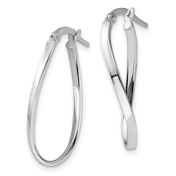 14K White Gold Oval Hoop Earrings