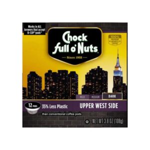 Chock Full o’Nuts Upper West Side Dark Roast, K-Cup Compatible Pods – Arabica Coffee in Eco-Friendly Keurig-Compatible Single Serve Cups, 12 Count (Pack of 1)