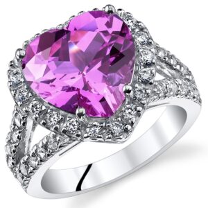 peora 5.00 carats heart shape created pink sapphire ring sterling silver size 6