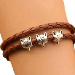 Fox Bracelet,Cute Fox Head Charm Bracelet,Brown Leather Rope Bracelet,Birthday Gift