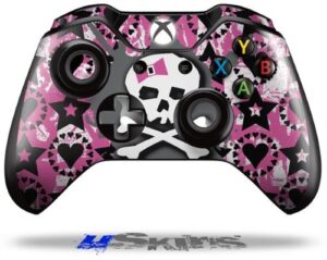 wraptorskinz decal style vinyl skin wrap compatible with xbox one original wireless controller pink bow skull