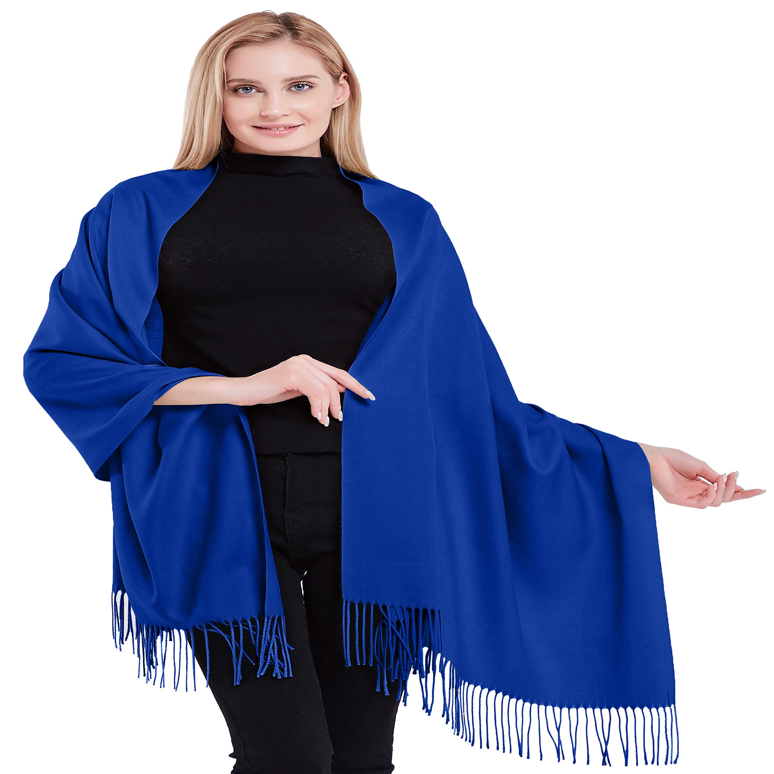 CJ Apparel Royal Blue 100% Cashmere Shawl Pashmina Scarf Wrap Stole Head Wrap Face Cover Hand Made in Nepal NEW