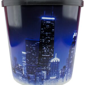 Signature Popcorn - Gourmet 1-Gallon Blue Chicago Skyline Reusable Plastic Bucket Tin - Half Caramel Half Cheddar Cheese Flavor