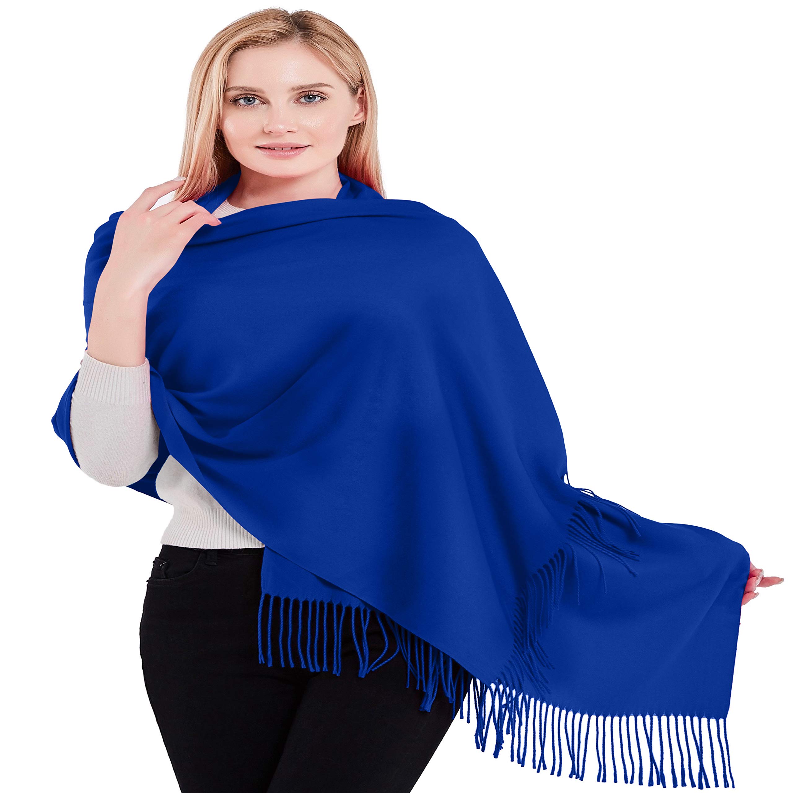 CJ Apparel Royal Blue 100% Cashmere Shawl Pashmina Scarf Wrap Stole Head Wrap Face Cover Hand Made in Nepal NEW