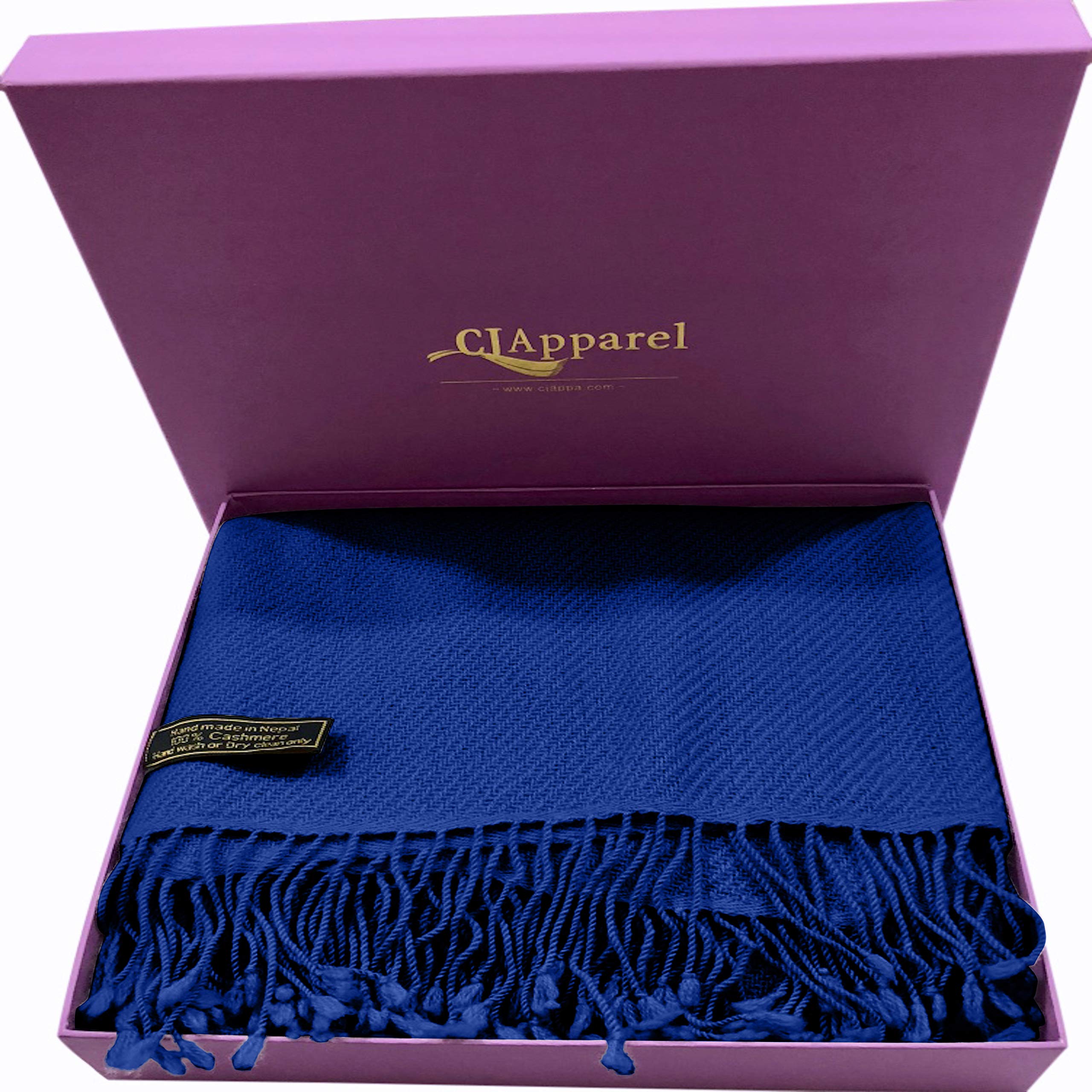 CJ Apparel Royal Blue 100% Cashmere Shawl Pashmina Scarf Wrap Stole Head Wrap Face Cover Hand Made in Nepal NEW