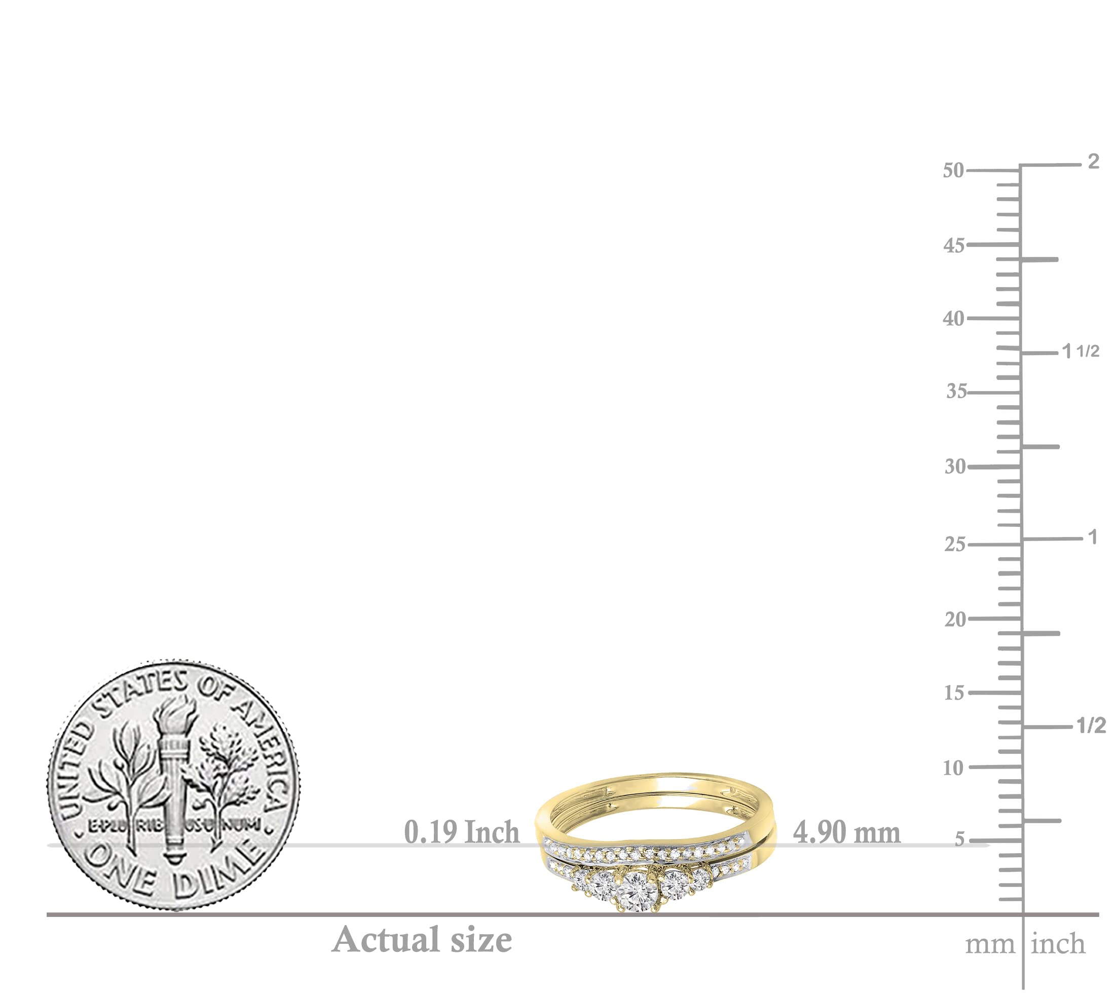 Dazzlingrock Collection Round White Diamond Five Stone Bridal Engagement Ring Matching Band Set for Her (0.45 ctw, Color I-J, Clarity I1-I2) in 14K Yellow Gold Size 7.5