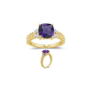 Studs Galore 0.04 Cts Diamond & 1.58 Cts Amethyst Ring in 14K Yellow Gold-7.0