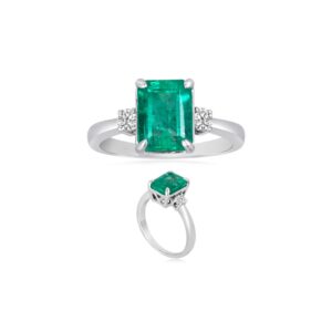 vogati 0.20 cts diamond & 2.62 cts emerald-cut natural emerald three stone ring in platinum-6.0