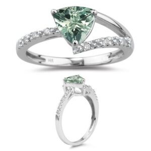 Vogati 0.06 Cts Diamond &1.06 Cts Green Amethyst Ring in 14K White Gold-7.5