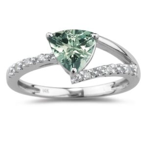 Vogati 0.06 Cts Diamond &1.06 Cts Green Amethyst Ring in 14K White Gold-7.5