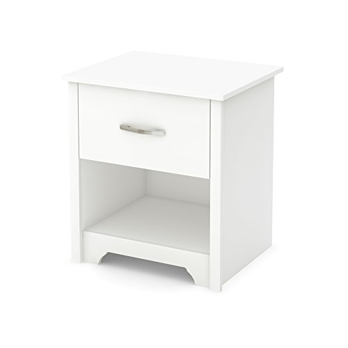 South Shore Furniture South Shore Fusion Nightstand, Pure White with Grooved Metal Handles