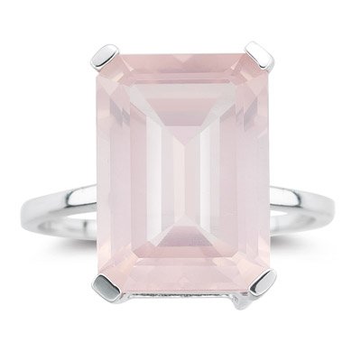 Studs Galore 5.75-6.64 Cts of 14x10 mm AAA Emerald Rose Quartz Ring in 10K White Gold-9.0