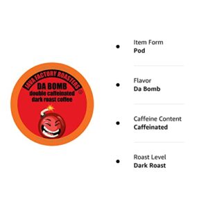 Java Factory High Caffeine Coffee Pods, Da Bomb Dark Roast, 40 Count - Compatible with K Cup Brewers 2.0, Extra Caffeine for a Strong Start to Your Day