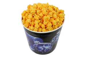 signature popcorn, 1-gallon happy holidays blue ornament reusable plastic tin - gourmet cheddar cheese popcorn