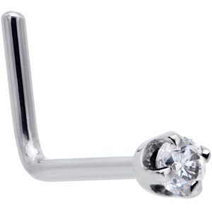 body candy solid 14k white gold 2mm clear cubic zirconia l shaped nose stud ring 20 gauge 1/4"