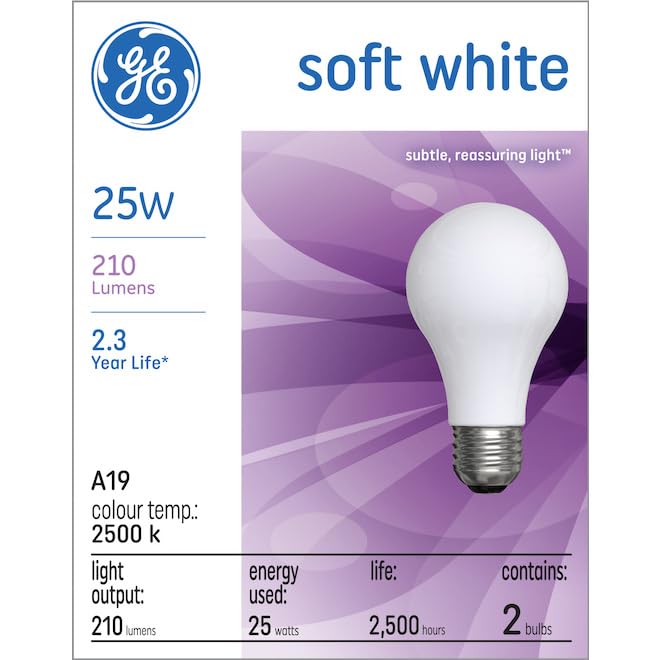 BULB SFTWHT 25A/W PK2 GE