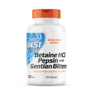 doctor's best betaine hci pepsin & gentian bitters, digestive enzymes for protein breakdown & absorption, non-gmo, gluten free, 360 count (pack of 1)