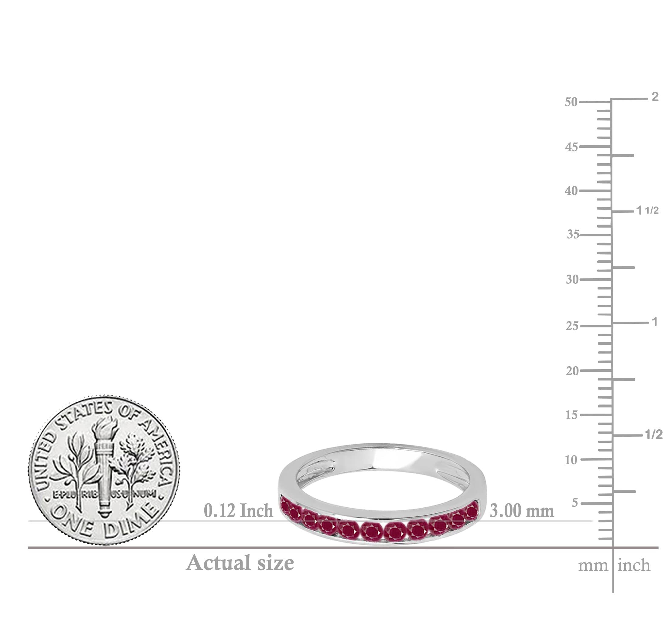 Dazzlingrock Collection 0.50 Carat (Ctw) 10k Round Red Ruby Women Anniversary Wedding Stackable Ring Band 1/2 CT, White Gold, Size 6