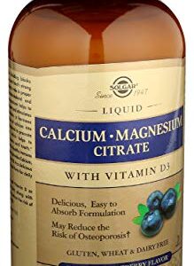 SOLGAR Liquid Calcium Magnesium Citrate with Vitamin D3 NAT Blue, 16 FZ