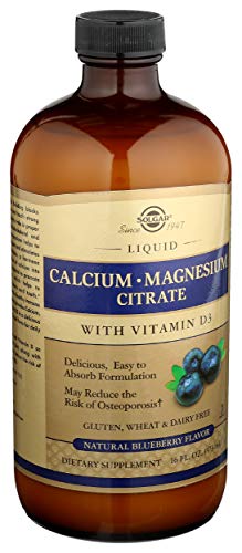 SOLGAR Liquid Calcium Magnesium Citrate with Vitamin D3 NAT Blue, 16 FZ