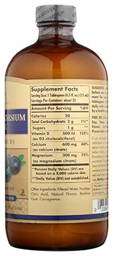 SOLGAR Liquid Calcium Magnesium Citrate with Vitamin D3 NAT Blue, 16 FZ