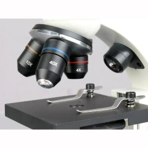 AmScope M160C-2L-PB10 Cordless Compound Monocular Microscope, WF10x and WF25x Eyepieces, 40x-1000x Magnification, Upper and Lower LED Illumination with Rheostat, Brightfield, Single-Lens Condenser, Coaxial Coarse and Fine Focus, Plain Stage, 110V or Batte