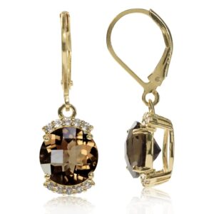 silvershake 4.5ct. natural smoky quartz and white topaz 14k yellow gold plated 925 sterling silver leverback earrings