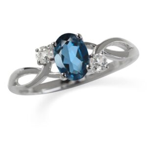 silvershake genuine london blue topaz white gold plated 925 sterling silver engagement ring size 10