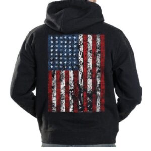 Lucky Ride American Flag Mens Sweatshirt United States USA Tattered Flag Hoodie, Black, S