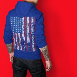 Lucky Ride American Flag Mens Sweatshirt United States USA Tattered Flag Hoodie, Black, S