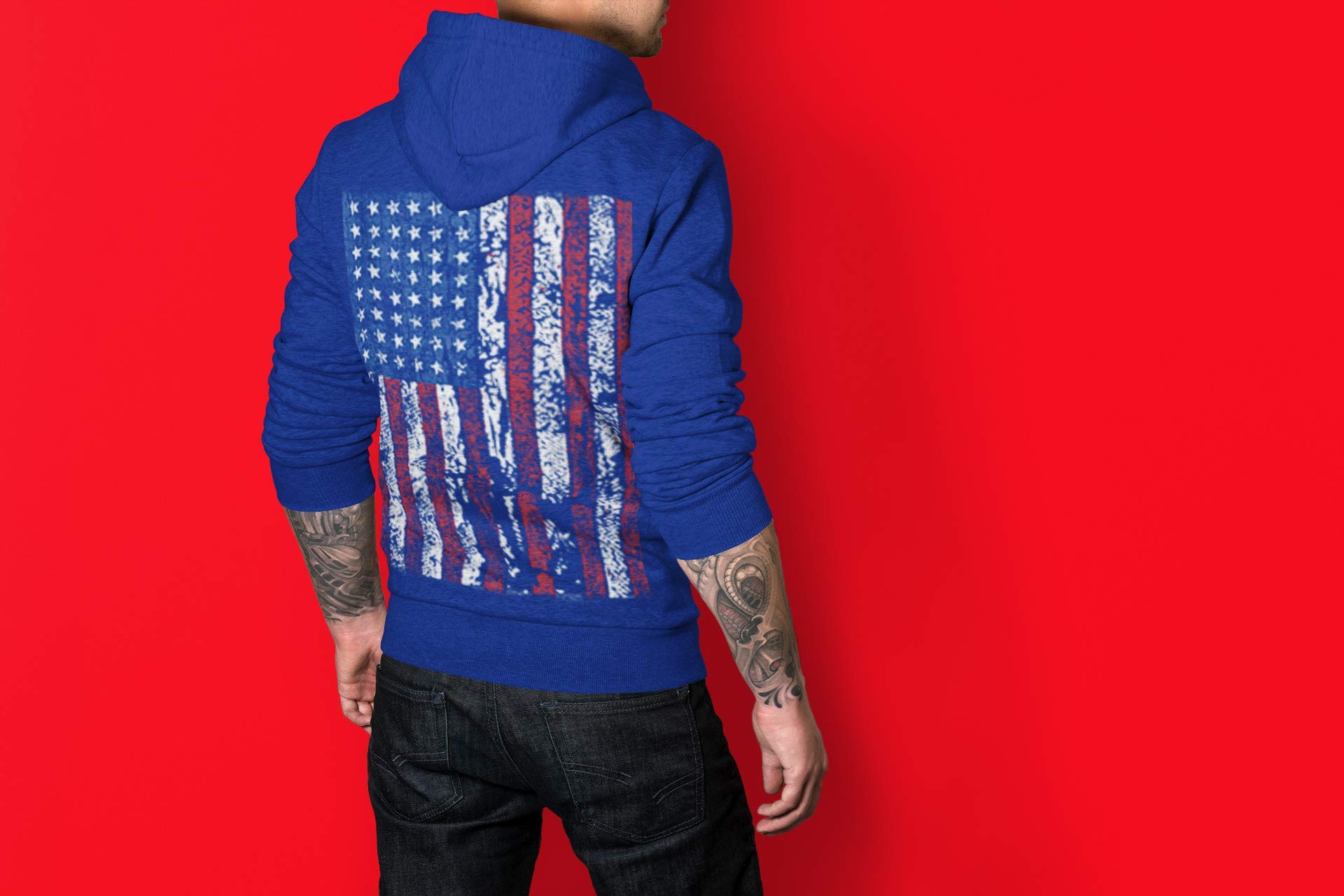 Lucky Ride American Flag Mens Sweatshirt United States USA Tattered Flag Hoodie, Black, S