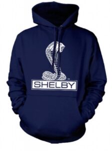 lucky ride shelby cobra square ford mustang hot rod sport car men's size hoodie sweatshirt, blue, x-large