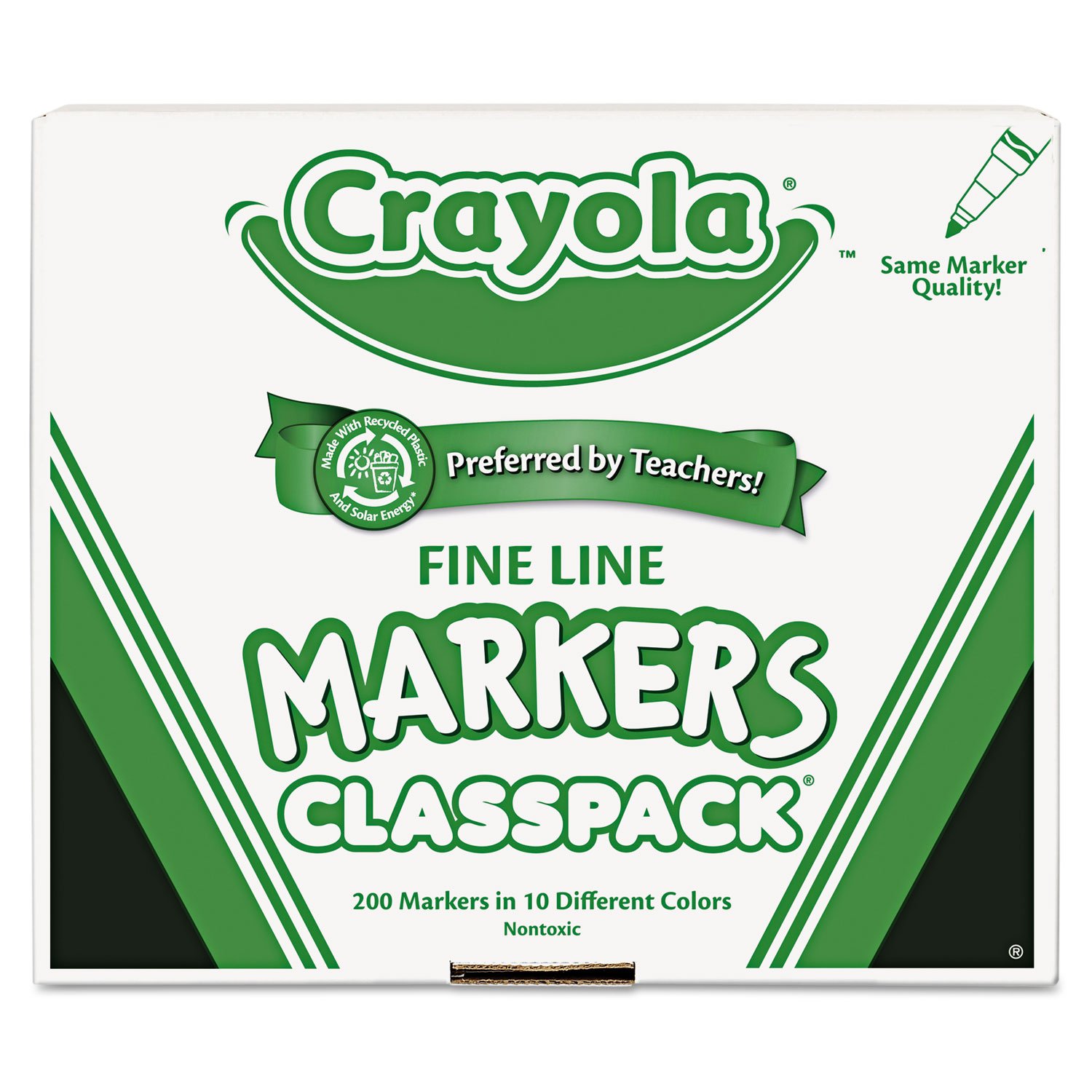 Crayola 588210 Non-Washable Classpack Markers, Fine Point, Ten Assorted Colors, 200/Box