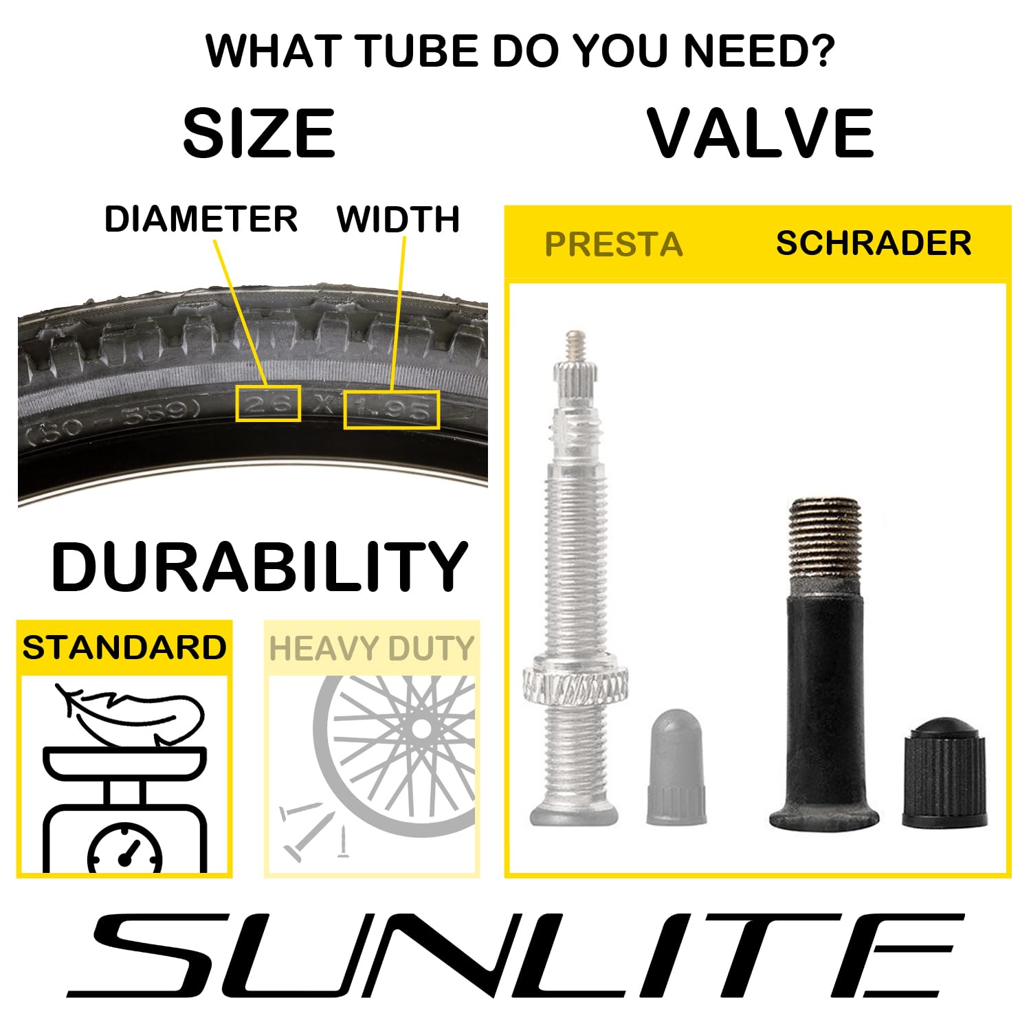 Sunlite Schrader Valve Bicycle Tubes, 27.5 x 2.10-2.35" / 48mm Valve