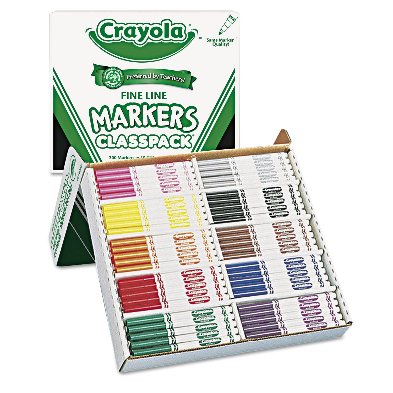 Crayola 588210 Non-Washable Classpack Markers, Fine Point, Ten Assorted Colors, 200/Box