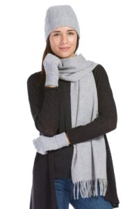 fishers finery women's 100% cashmere hat glove and scarf set; with exquisite box (gray)