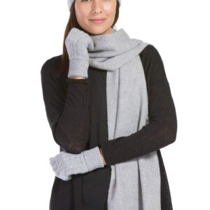 Fishers Finery Women's 100% Cashmere Hat Glove and Scarf Set; with Exquisite Box (Gray)