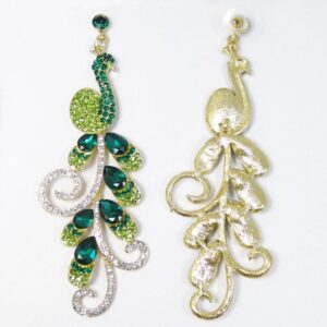 EVER FAITH Gold-Tone 4 Inch Peacock Teardrop Dangle Earrings Green Austrian Crystal