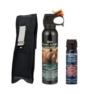 Guard Alaska 9 oz. Bear Spray Deterrent with Belt Clip Holster and Pepper Enforcement 4 oz. Pepper Spray Maximum Strength 10% OC - Powerful Protection, Self Defense, Hiking, Camping, Outdoors