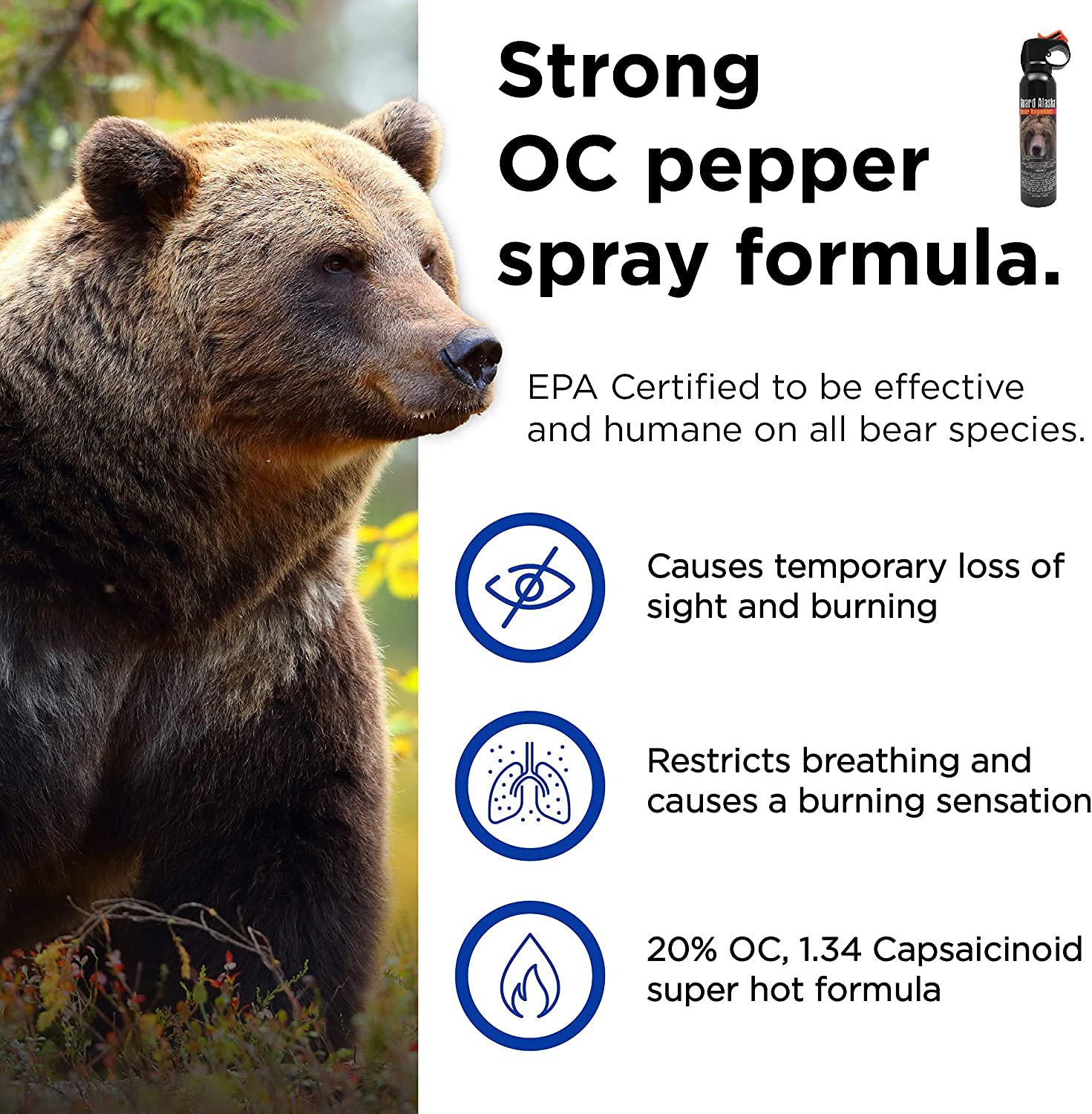 Guard Alaska 9 oz. Bear Spray Deterrent with Belt Clip Holster and Pepper Enforcement 4 oz. Pepper Spray Maximum Strength 10% OC - Powerful Protection, Self Defense, Hiking, Camping, Outdoors