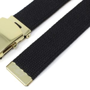 Canvas Web Belt Military Style with Brass Buckle and Tip 54" Long Many Colors (Black)