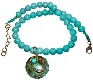 elaine coyne collectible artwear patina brass dragonfly necklace - turquoise