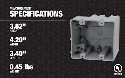 Southwire MSB2G Two Device Adjustable Depth, Heavy Duty 42lb. Mounting Screws Included 2-GANG PVC ELECTRICAL BOX, Gray