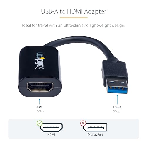 StarTech.com USB 3.0 to HDMI Adapter, USB to HDMI Monitor Converter for Windows, 1080P (No Support for macOS/ChromeOS/Linux)